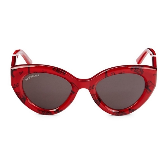 BALENCIAGA Cat Eye Sunglasses Redwith Black Print - Picture 5 of 11